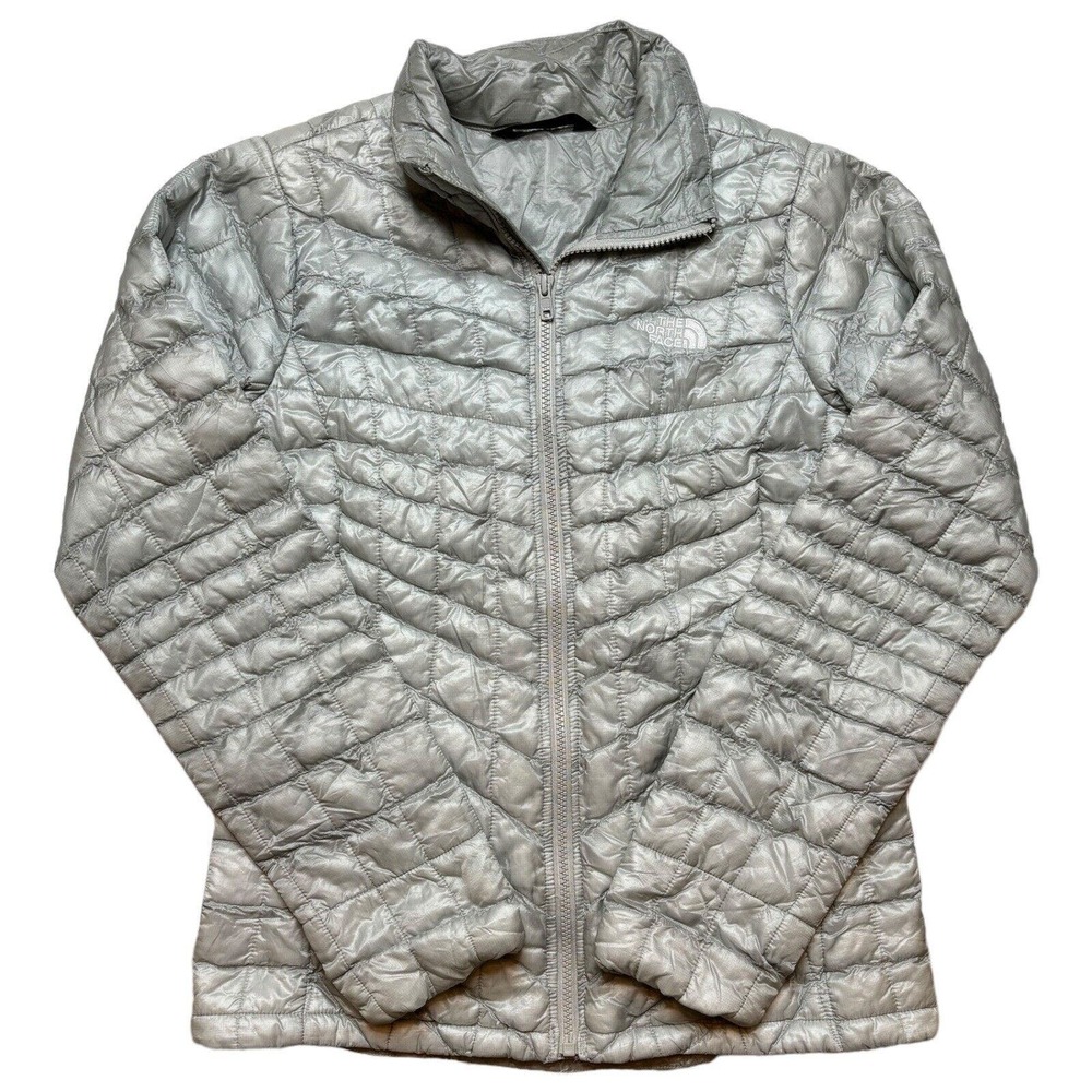 The North Face Quilted Thermoball Eco Jacket Silver Puffer Womens Size S Outdoor